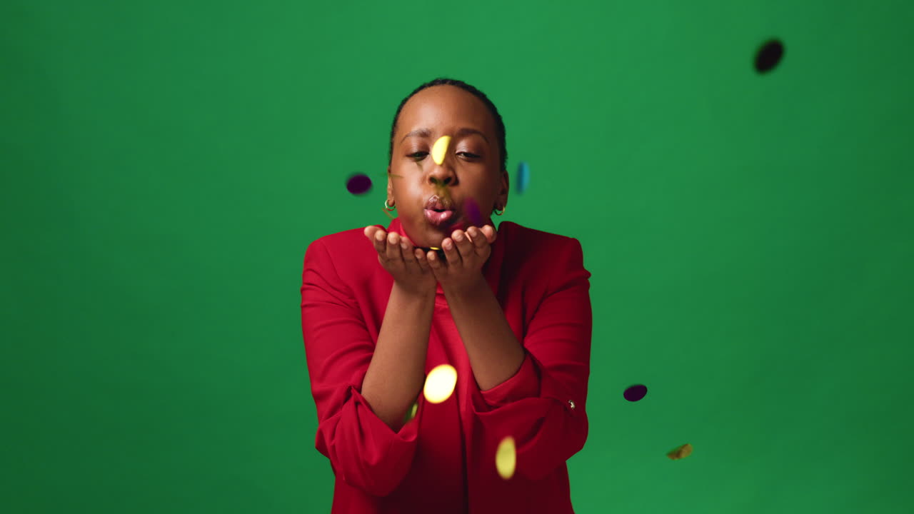 Woman in Red Blazer Smiling and Clapping on Green Screen