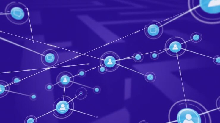 Animación de red de conexiones y procesamiento de datos sobre un laberinto