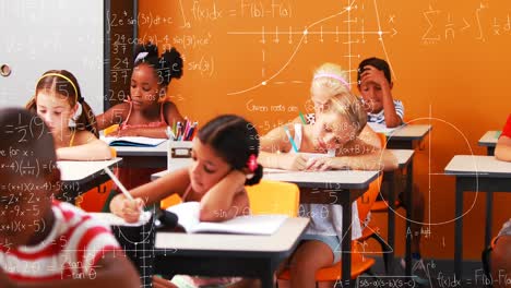 Animation-of-math-formulas-over-class-of-diverse-children-learning-at-school