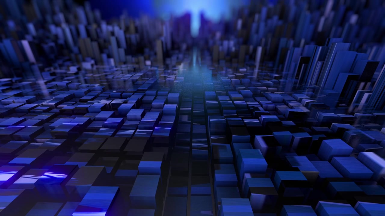 Futuristic Blue Digital City Fly Through