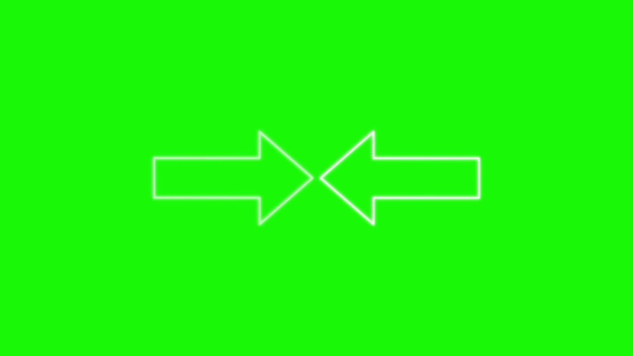 Two outlined white arrows move toward each other, overlap, and cross on vibrant green backdrop