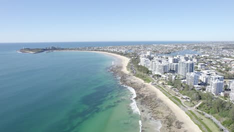 distant view of point cartwright from mooloolaba beach in sunshine coast area in queensland, australia