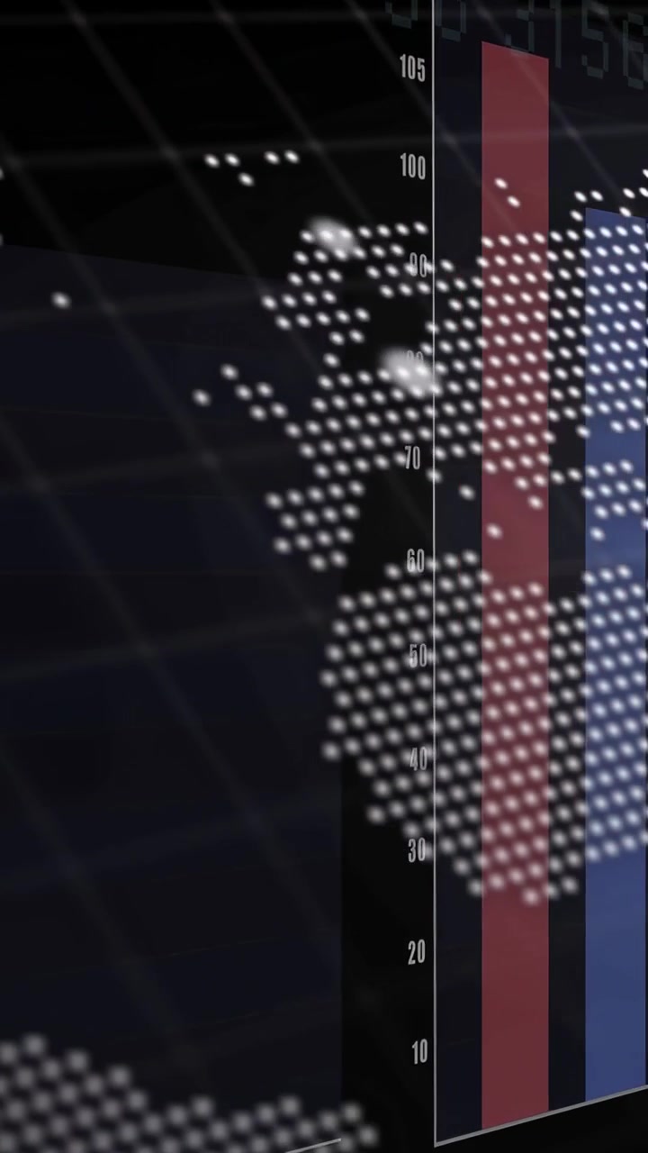 Vertical video: Camera panning, revealing data viz with stacked bars and dotted map showing trends
