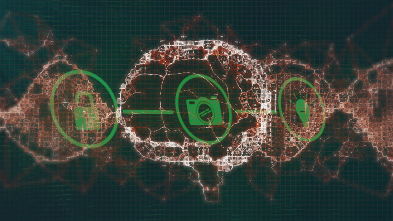 animación del cerebro humano, cadena de adn, conexiones y procesamiento de datos.