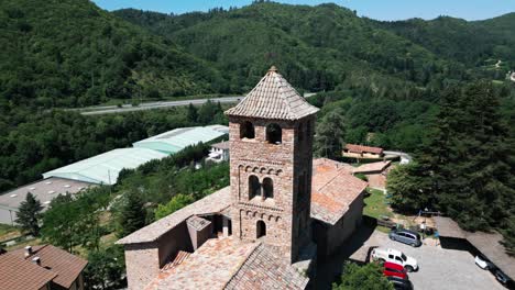 church tower at esglèsia de sant vicenç d'espinelves, girona in spain