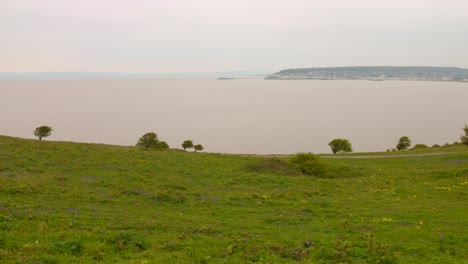 one of the green pastures at brean down on the somerset coast in great britain