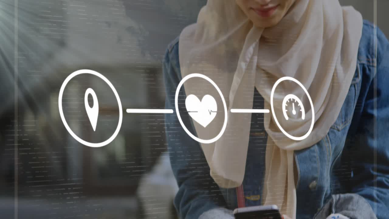 animación de iconos y procesamiento de datos sobre mujeres biraciales usando teléfonos inteligentes.