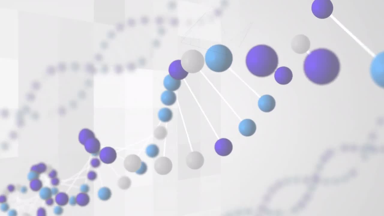 animación de una cadena de adn girando sobre un fondo blanco