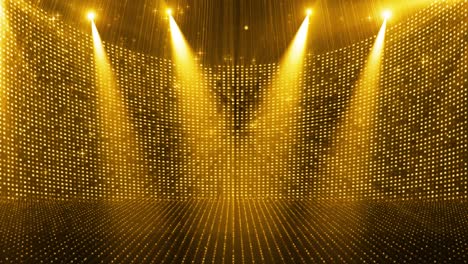 the golden particle spotlight shines on the flashing stage background
