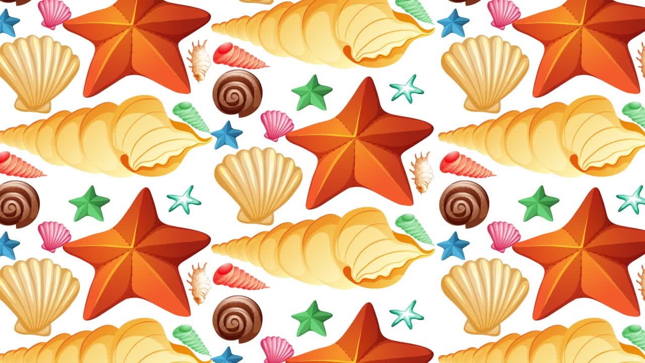 conchas y estrellas de mar de colores vibrantes y cambiantes