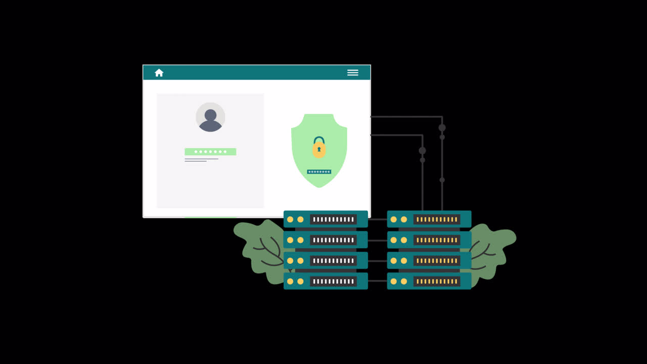 Animated Servers Connecting to Secure Web Login Interface