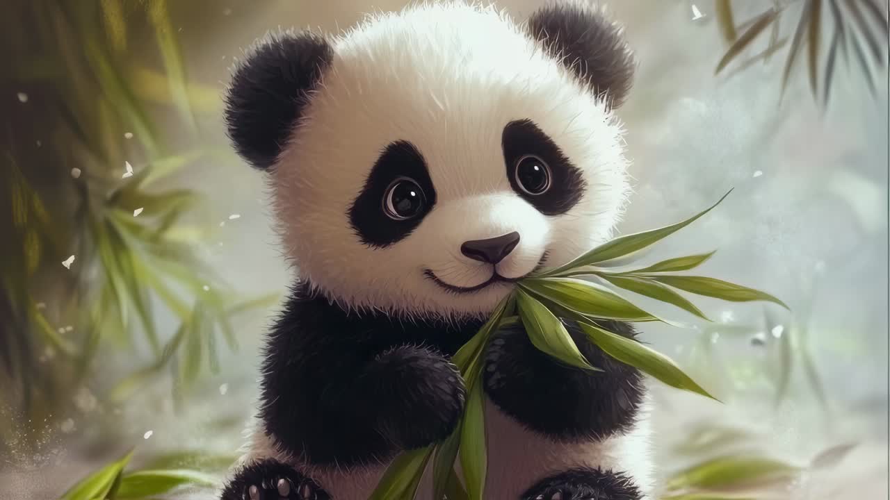 Cute Baby Panda Eating Bamboo