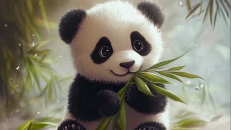 cute baby panda eating bamboo