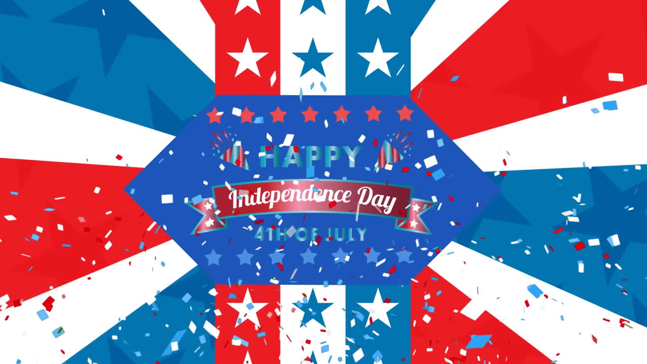 7월 4일 독립기념일 의 애니메이션 미국 의 빨간색,  ⁇ 색, 파란색 의 텍스트