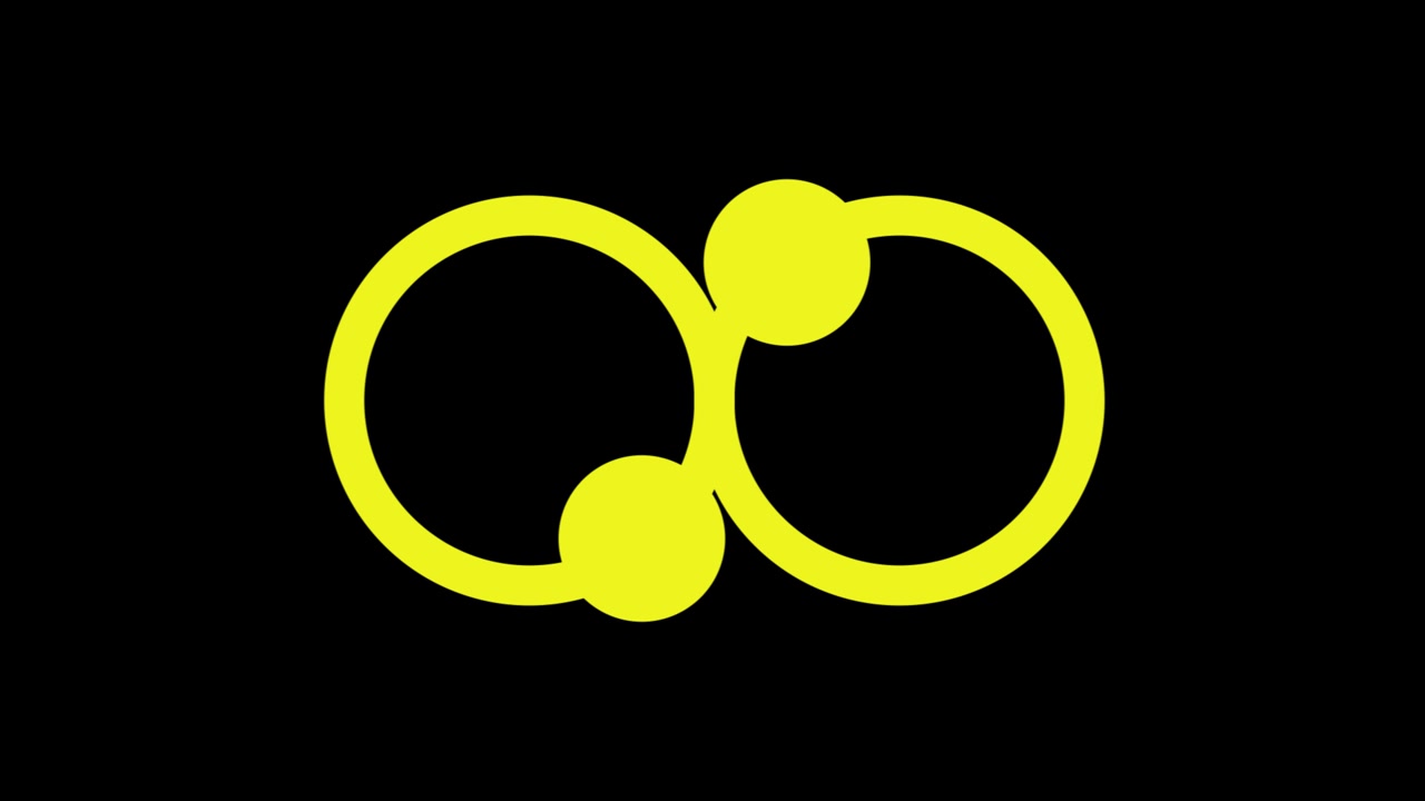 Two overlapping dotted circles infinity loop animation isolated on black background