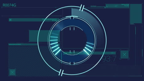 animation of data processing and scope scanning over black background