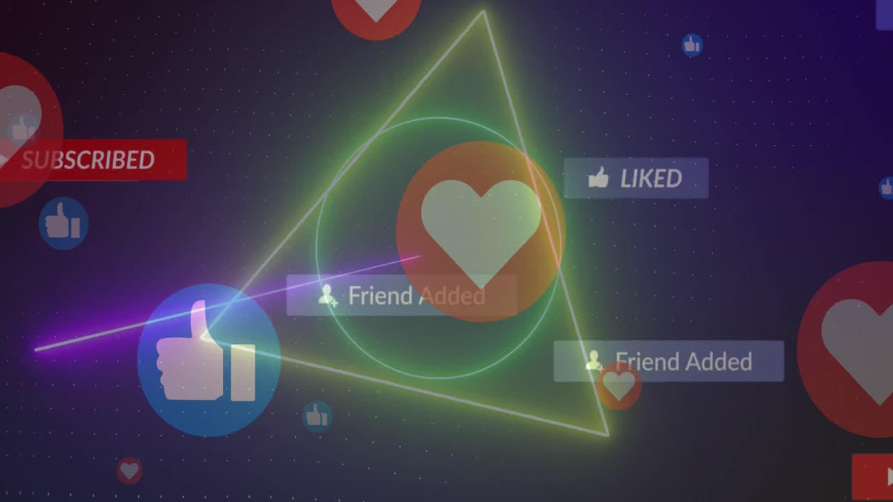 파란색 배경에 있는 미디어 아이콘 네트워크의 애니메이션