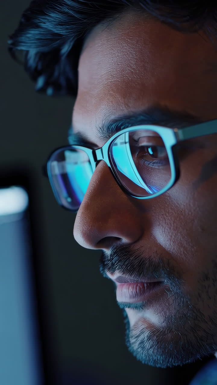 Close-up Profile of a Man Working on a Computer