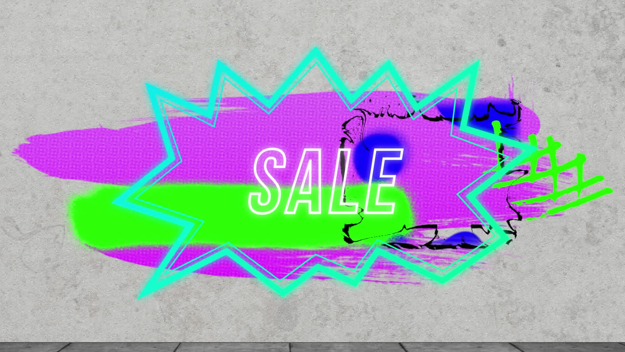 추상적인 배경 위의 레트로 스피치 버블에서 판매 텍스트의 애니메이션