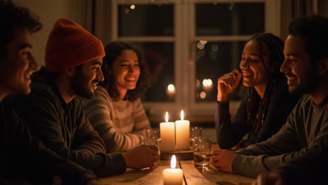 group of friends enjoying a candlelit gathering