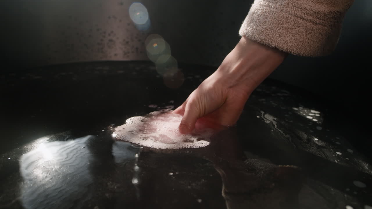 욕조 에서 옷 을 는 여자