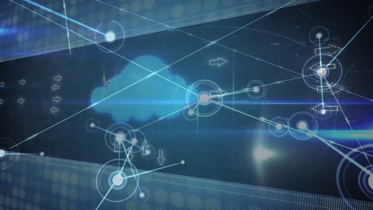 computación en la nube y animación de conexiones de datos en el fondo de la interfaz digital