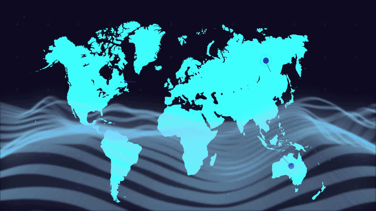 Animation of world map over blue lines moving
