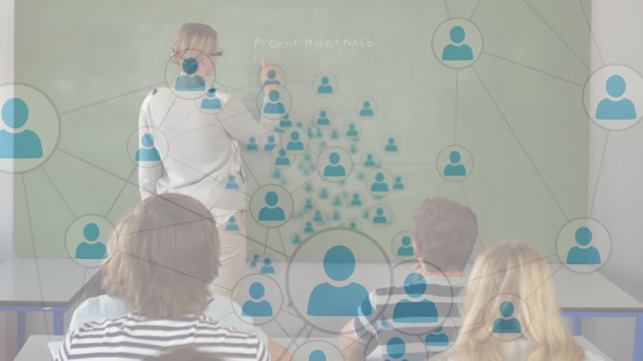 백인 여성 교사 대학생 교수 그룹에 대한 프로필 아이콘 네트워크