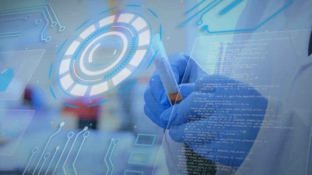 animación del procesamiento de datos sobre el científico en el laboratorio