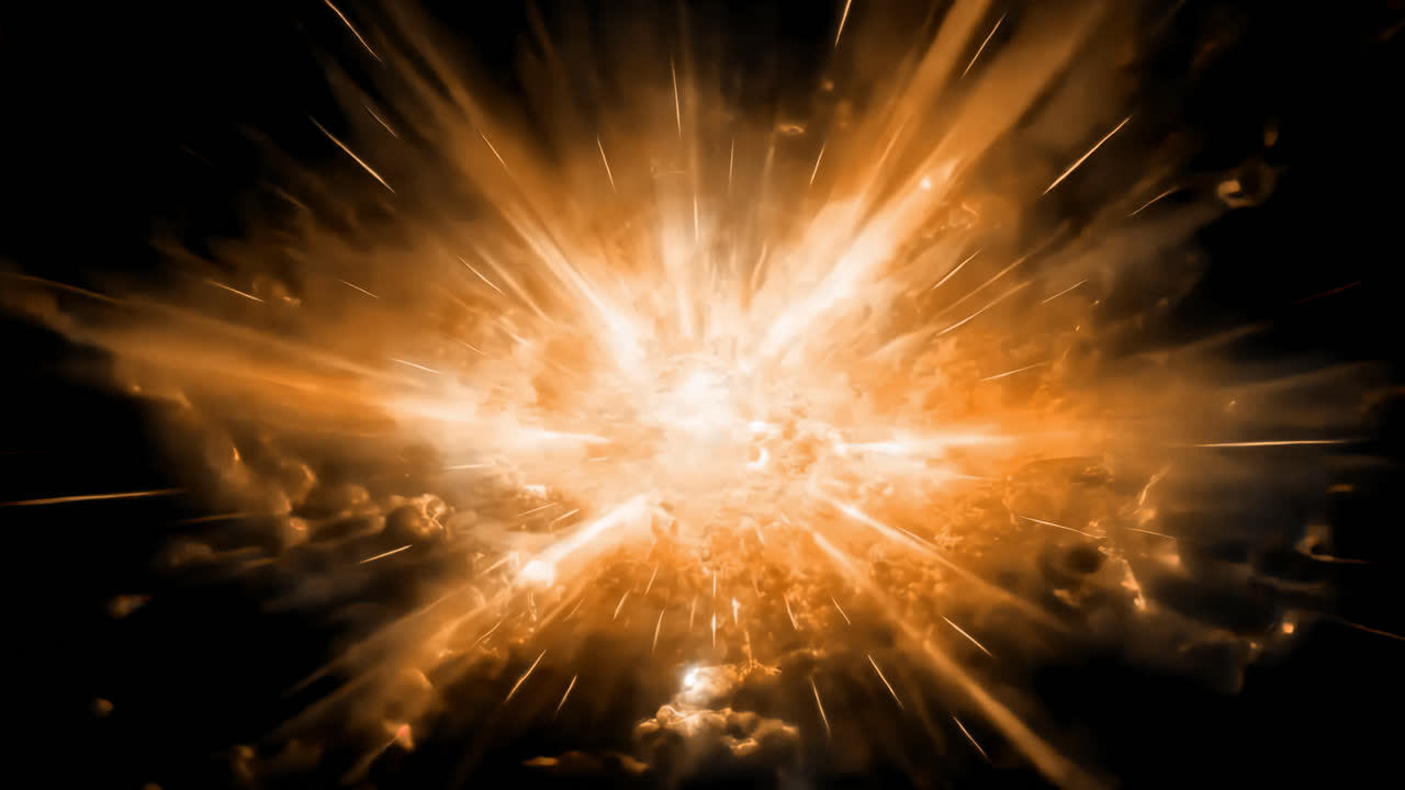 Explosive cosmic energy burst animated overlay, transparent 4K video, alpha channel, ProRes 4444