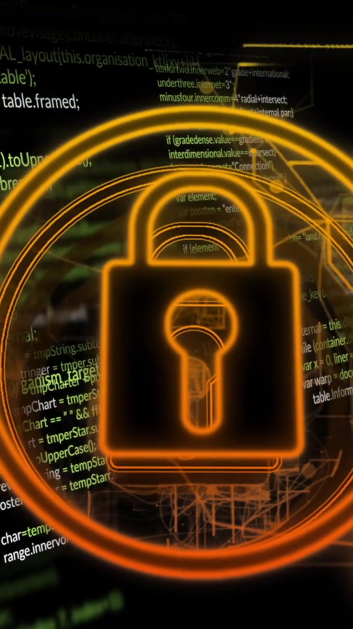 Animation of data processing and padlock icon over dark background
