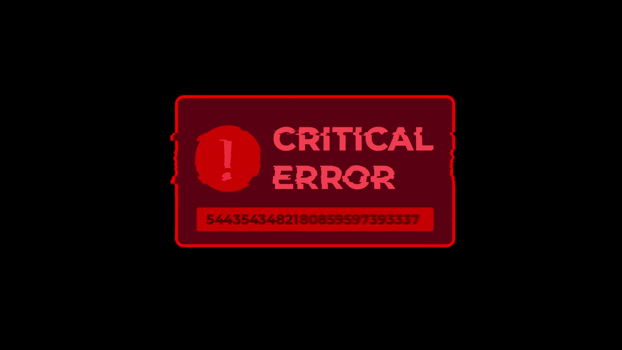 Animated Critical Error Message with Glitch Effect and Flickering Numbers
