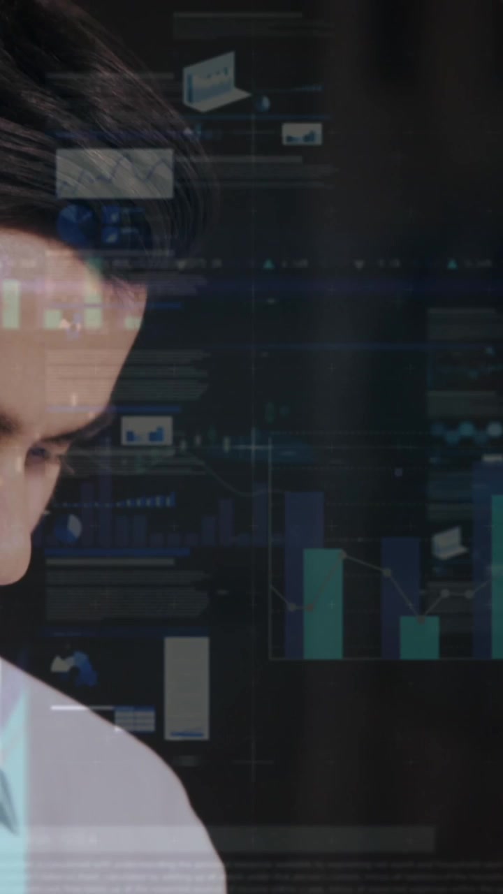 Animasjon av finansiell databehandling over forretningsmann
