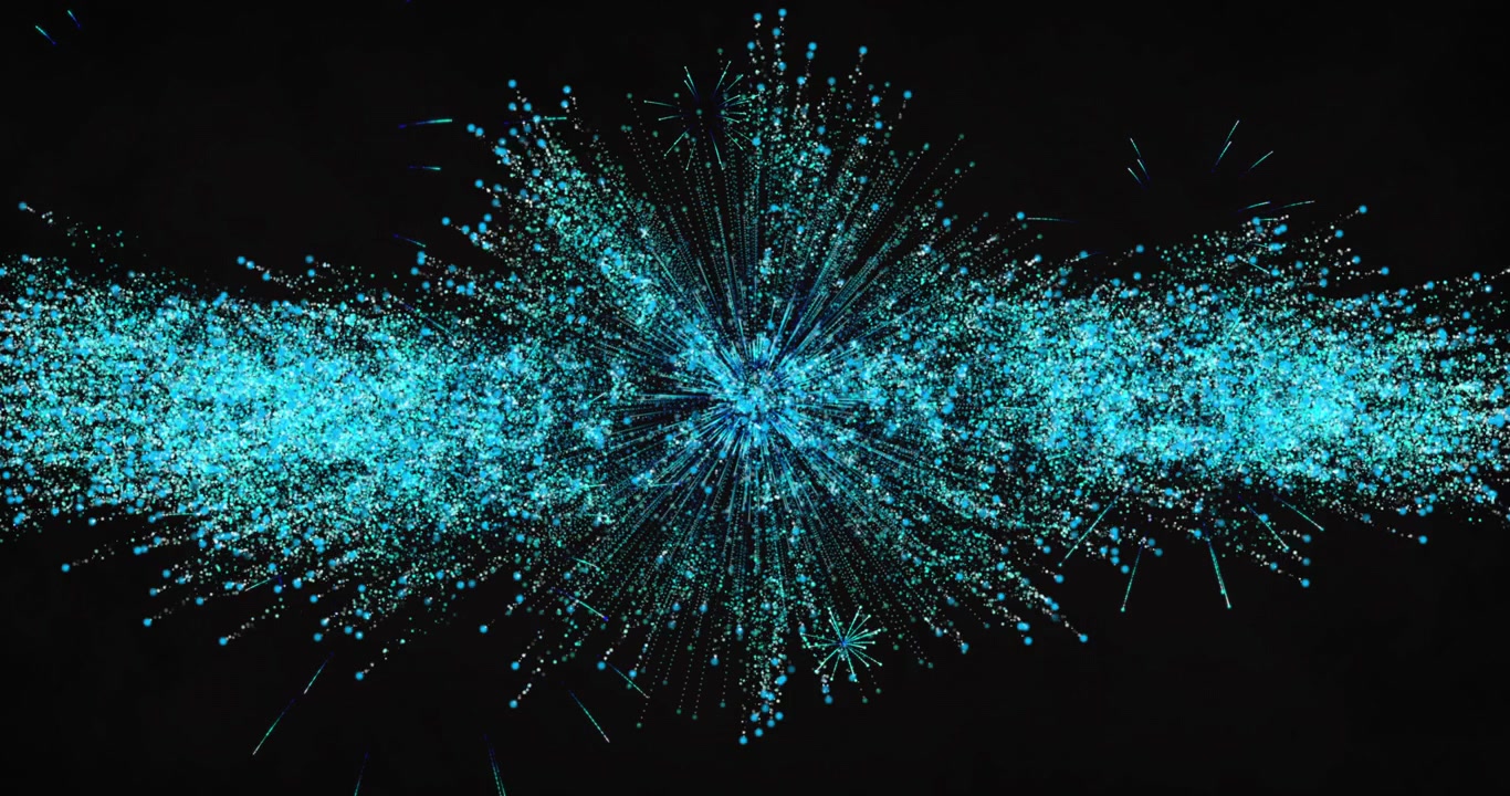 Animazione di auguri di Capodanno e fuochi d'artificio blu che esplodono su sfondo nero