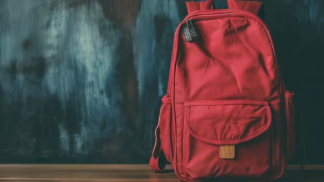 school backpack with a lock attached stands on a wooden surface against a dark blue background, emphasizing safety and security in education