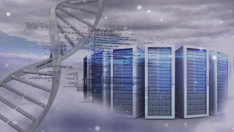 Animation-of-data-processing-and-dna-strand-over-servers