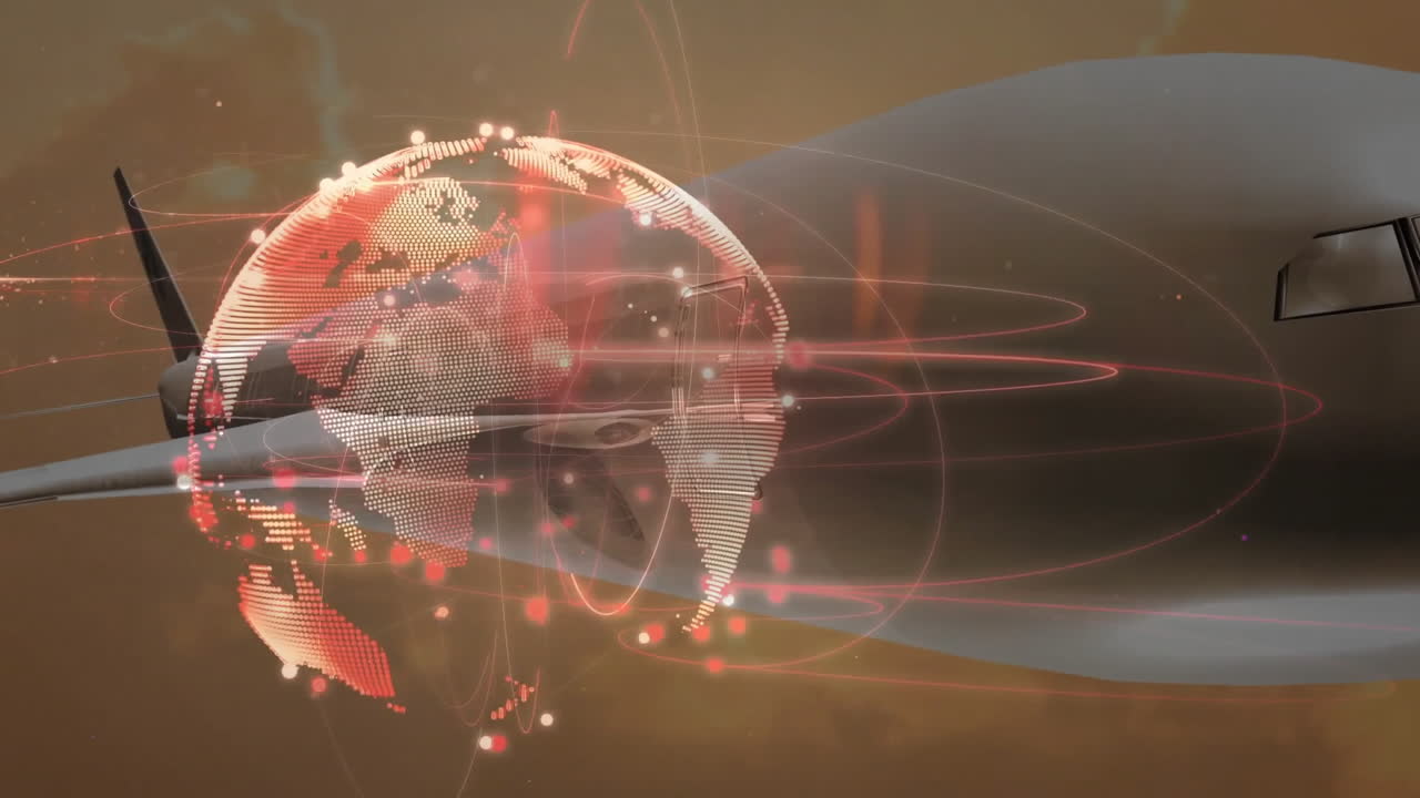 네트워크 연결을 가진 디지털 글로브 비행기 위의 애니메이션