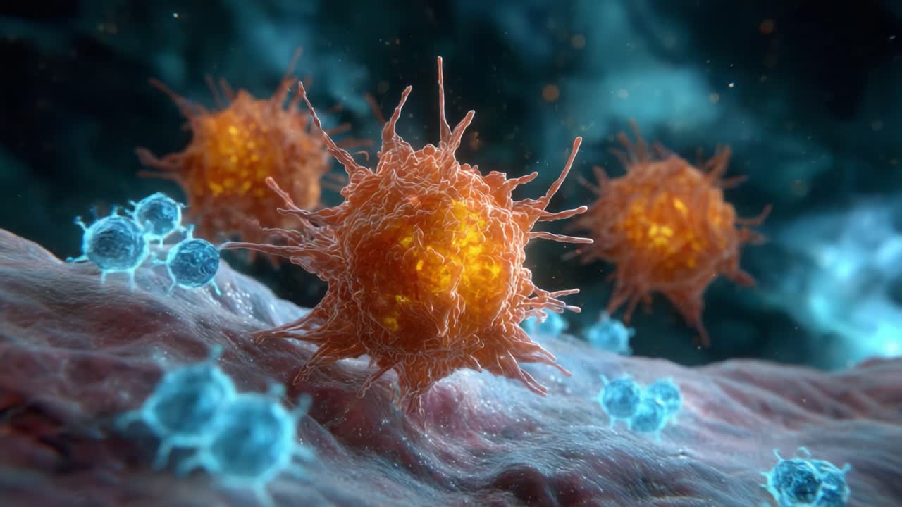 A Close-Up View of Immune Cells Interacting with Each Other in a Dynamic Cellular Environment, Highlighting the Intricacies of the Human Immune Response
