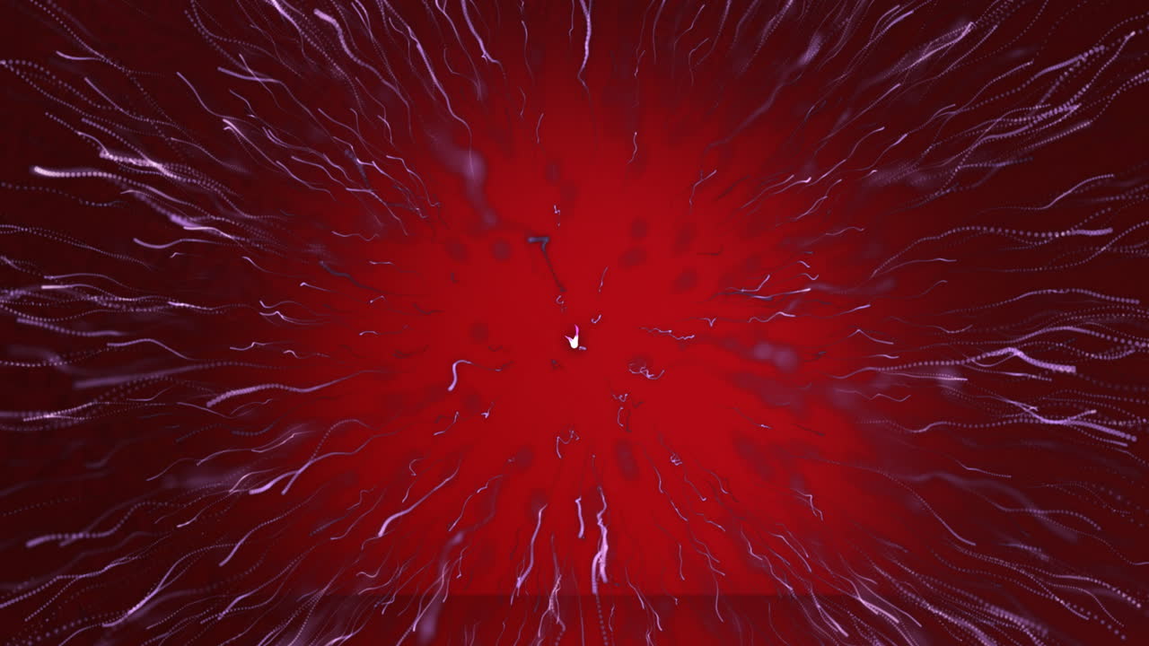 빨간색 배경에서 터지는 보라색 빛의 흔적의 디지털 애니메이션