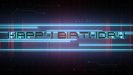 feliz cumpleaños con matriz cyberpunk y elementos hud