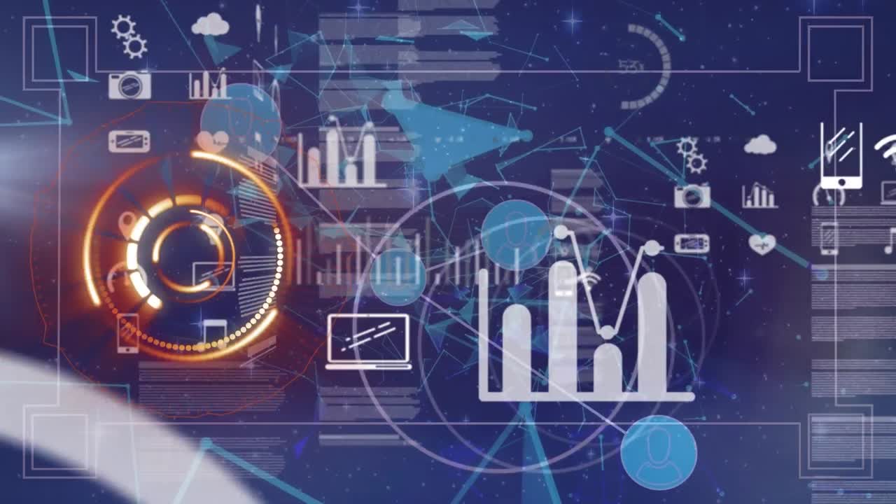 Animation of scope scanning over data processing on black background