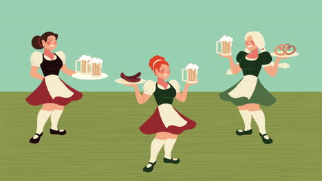 oktoberfest waitresses serving beer and food