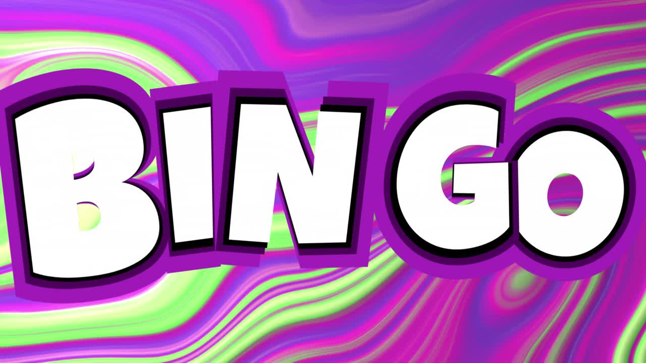 Animazione del testo "bingo" su sfondo liquido colorato