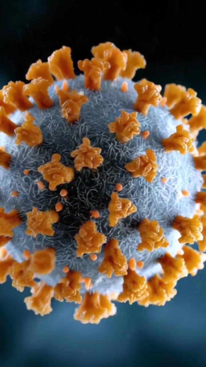 Visualizzazione microscopica dettagliata di un virus: esame della struttura e delle caratteristiche di un virus con punte sporgenti ad alto ingrandimento
