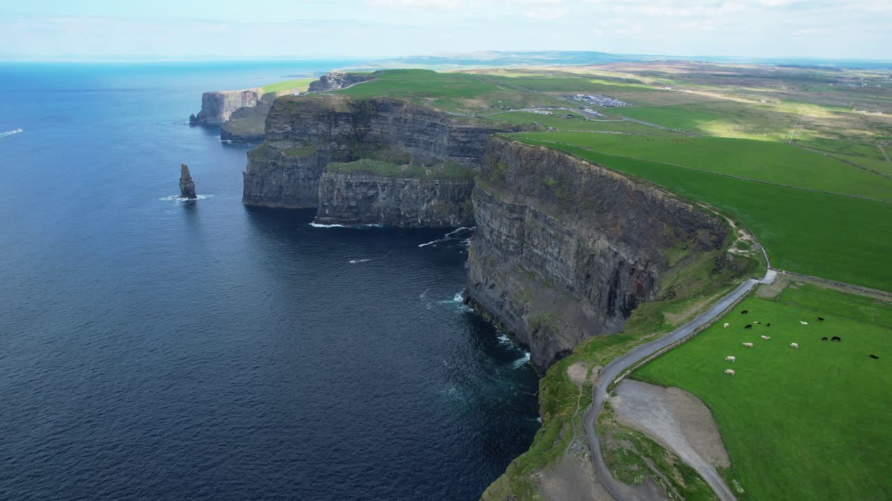 Aerial landscape view of the cliffs of Moher one of irelands most popular tourist destinations