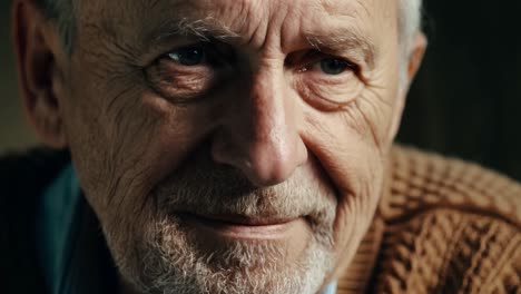 el primer plano captura a un hombre mayor cambiando sus ojos y mostrando expresiones faciales sutiles. el enfoque destaca las complejidades del envejecimiento, la sabiduría y la emoción en un momento sincero