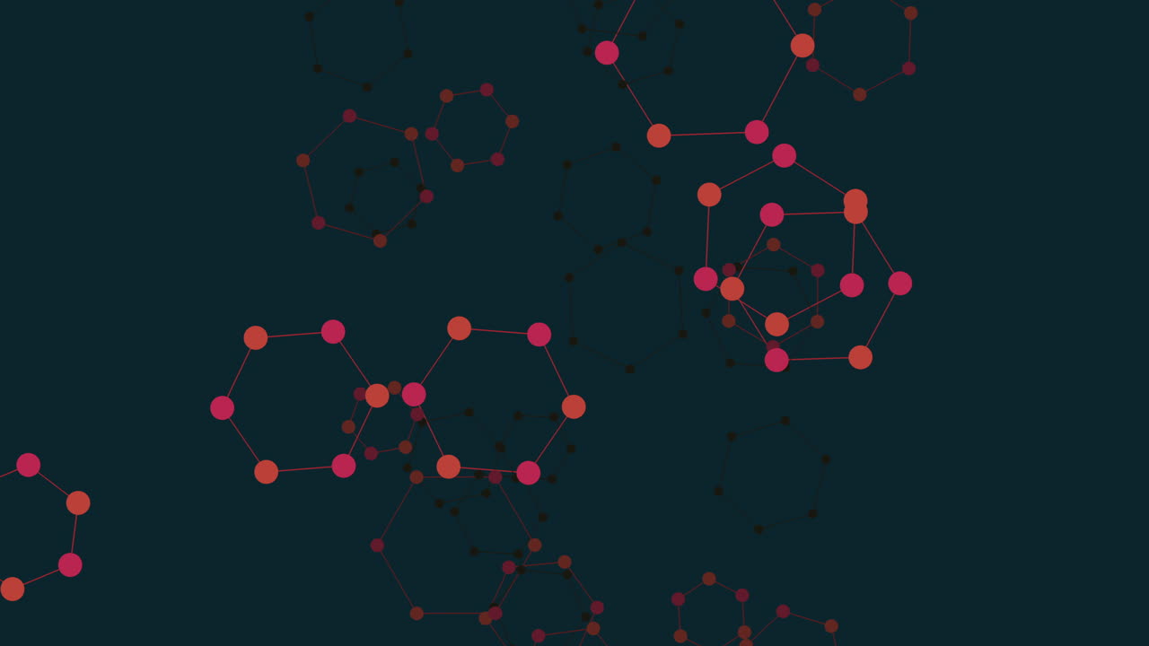 Abstract molecular network animation with connected nodes on dark background