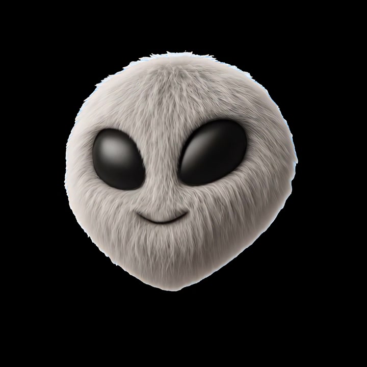 3D-animeret pelsklædt alien-karakterhoved roterende