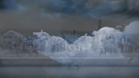 animación del paisaje urbano sobre nubes y formas.