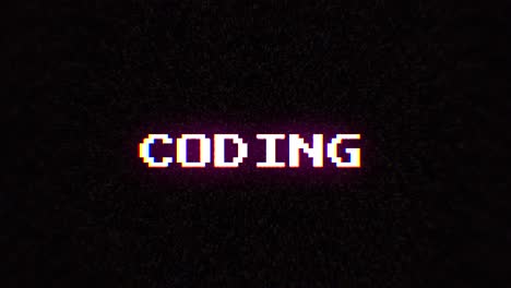 intentional digital artifact injection fx animation, decoding a noisy scambled 8-bit text: coding